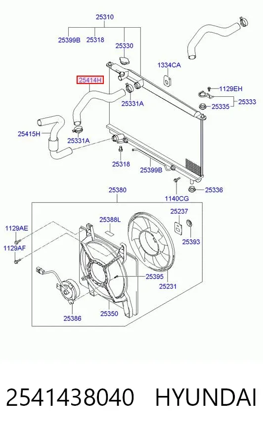 Przewód (króciec) chłodnicy górny 2541438040 Hyundai/Kia