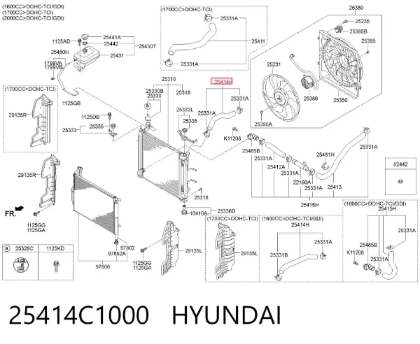 Przewód (króciec) chłodnicy górny 25414C1000 Hyundai/Kia