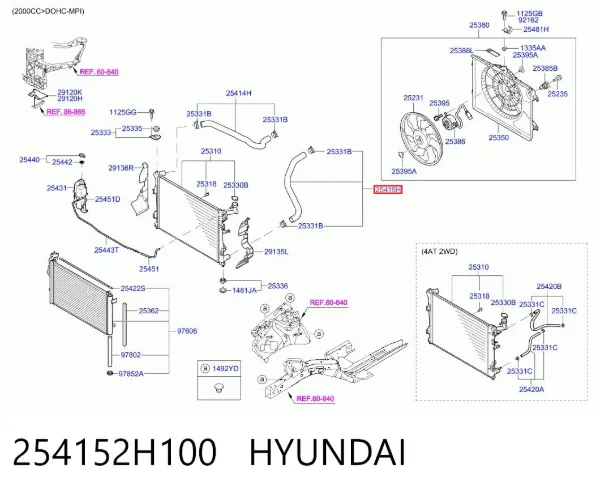 Przewód (króciec) chłodnicy dolny 254152H100 Hyundai/Kia