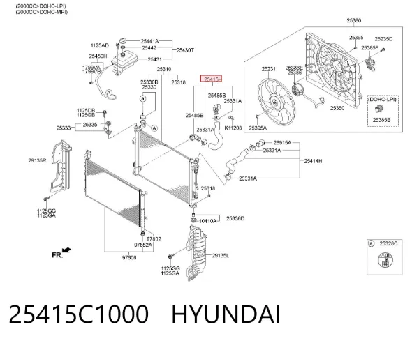 Przewód (króciec) chłodnicy dolny 25415C1000 Hyundai/Kia