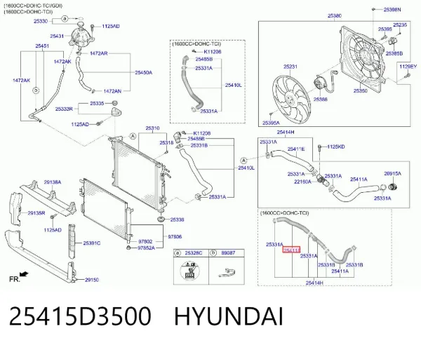 Przewód (króciec) chłodnicy górny 25415D3500 Hyundai/Kia