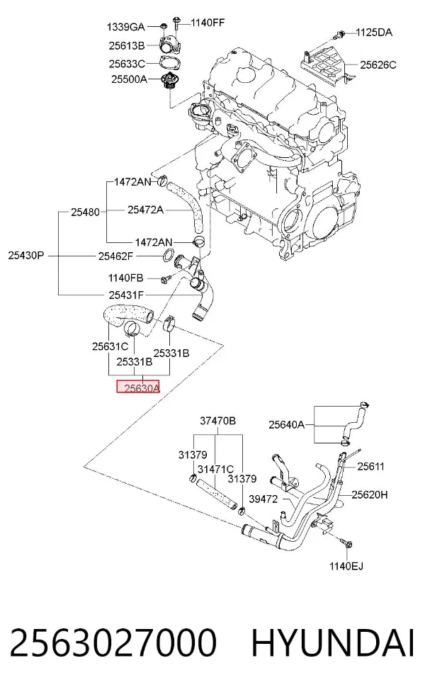 Przewód (króciec) układu chłodzenia 2563027000 Hyundai/Kia