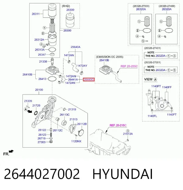 Wąż (rura) chłodzenia wymiennika ciepła oleju, dopływ 2644027002 Hyundai/Kia