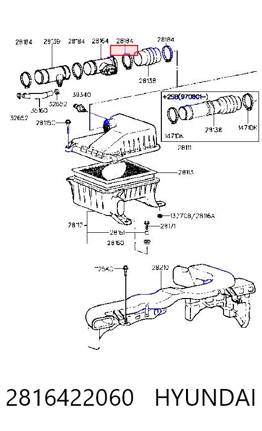 Czujnik przepływu powietrza, przepływomierz powietrza M.A.F. 2816422060 Hyundai/Kia