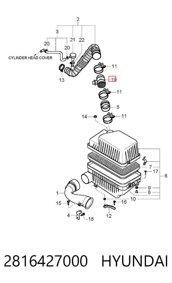 Czujnik przepływu powietrza, przepływomierz powietrza M.A.F. 2816427000 Hyundai/Kia