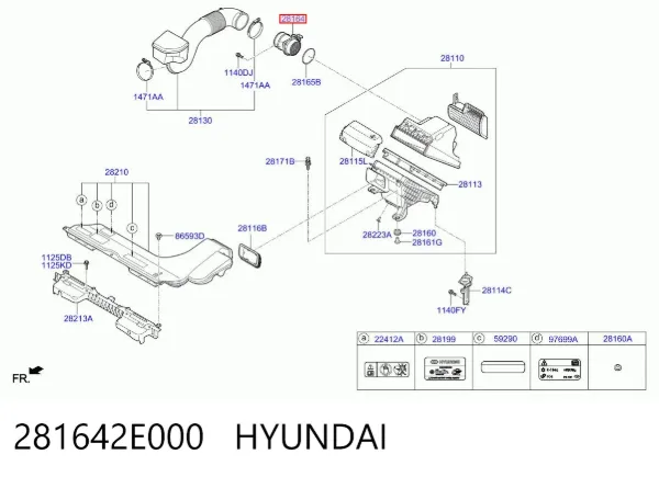 Czujnik przepływu powietrza, przepływomierz powietrza M.A.F. 281642E000 Hyundai/Kia