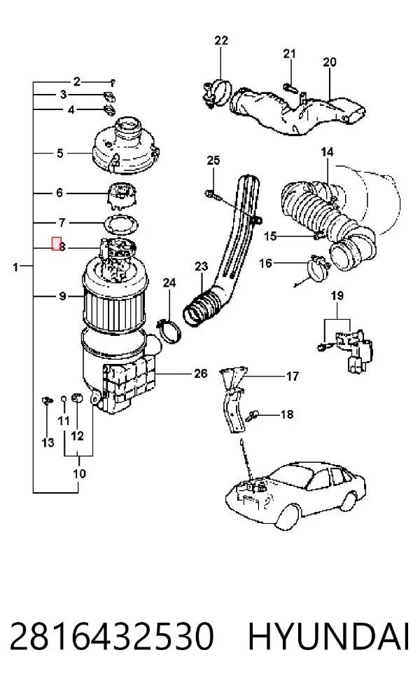 Czujnik przepływu powietrza, przepływomierz powietrza M.A.F. 2816432530 Hyundai/Kia