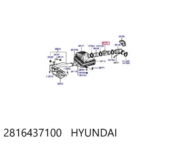 Czujnik przepływu powietrza, przepływomierz powietrza M.A.F. 2816437100 Hyundai/Kia