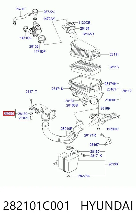 Wlot powietrza do filtra powietrza Hyundai Getz 