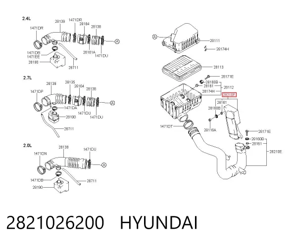 Wlot powietrza do filtra powietrza Hyundai Santa Fe I