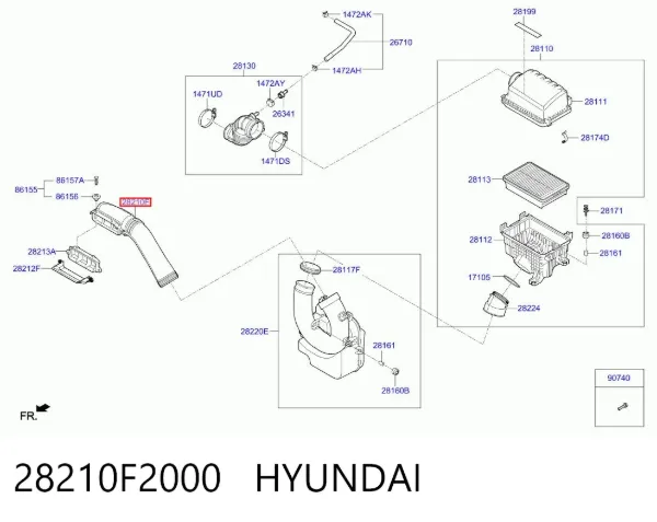 Króciec powietrza, wlot filtra powietrznego 28210F2000 Hyundai/Kia
