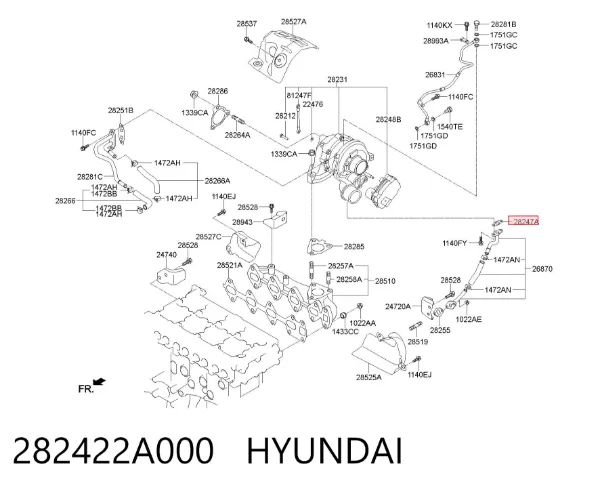 Uszczelka przewodu spływu oleju z turbiny 282422A000 Hyundai/Kia