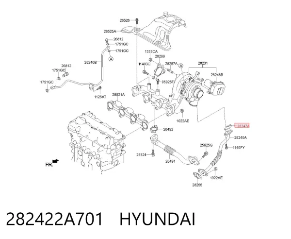 Uszczelka przewodu spływu oleju z turbiny 282422A701 Hyundai/Kia