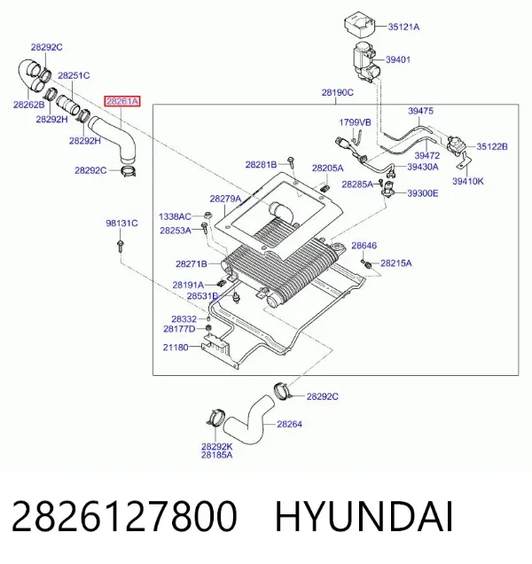 Króciec powietrza, wylot z turbiny (doładowanie) 2826127800 Hyundai/Kia