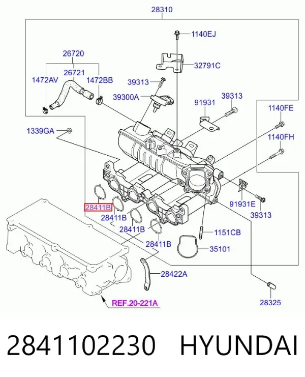 Uszczelka kolektora ssącego 2841102230 Hyundai/Kia