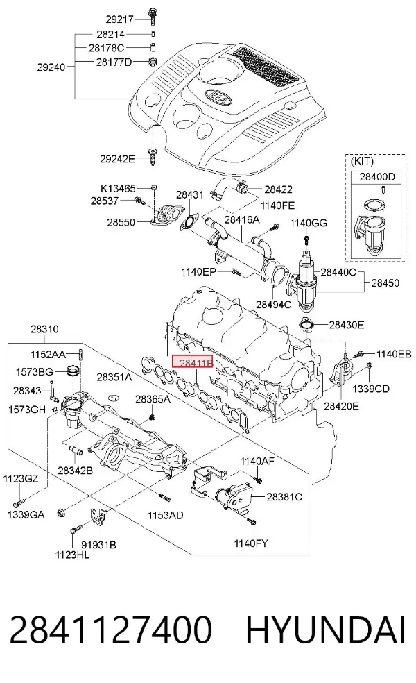 Uszczelka kolektora ssącego 2841127400 Hyundai/Kia