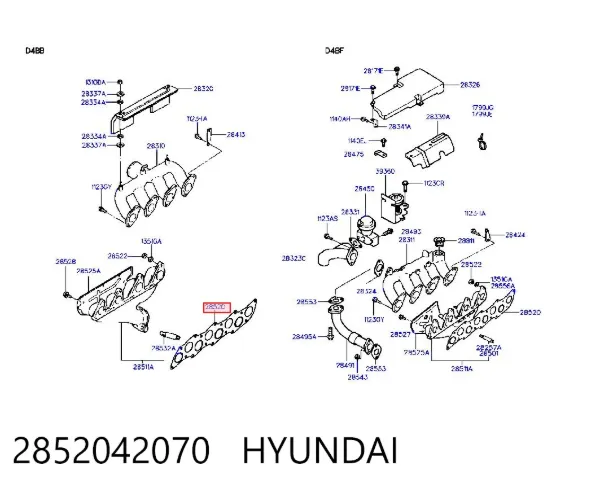 Uszczelka kolektora dolotowego/wylotowego połączona 2852042070 Hyundai/Kia