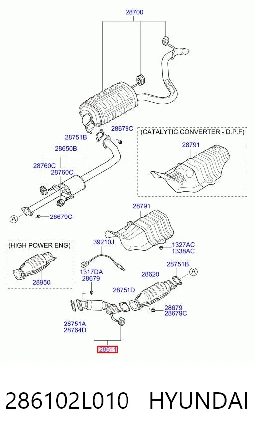 Przedni rura przyjęcia (kalesony) tłumika 286102L010 Hyundai/Kia