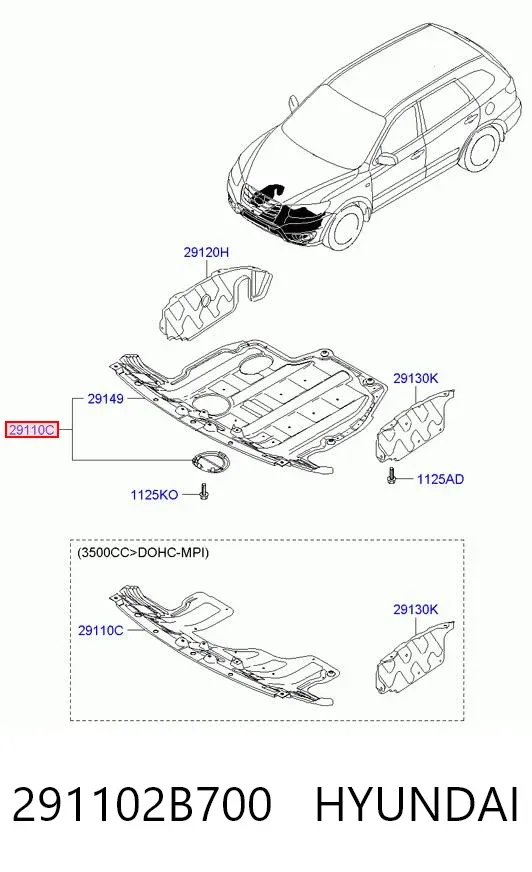 Osłona silnika, miski (przedziału silnika) 291102B700 Hyundai/Kia