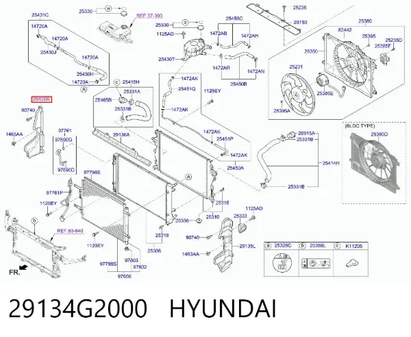 Kierownica powietrza (deflektor) chodnicy prawa 29134G2000 Hyundai/Kia