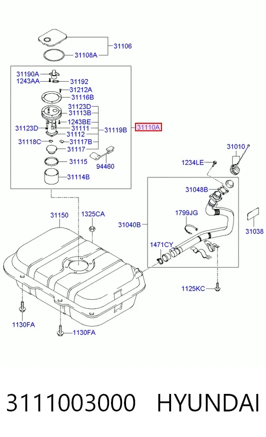 Moduł pompy paliwowej z czujnikiem poziomu paliwa 3111003000 Hyundai/Kia