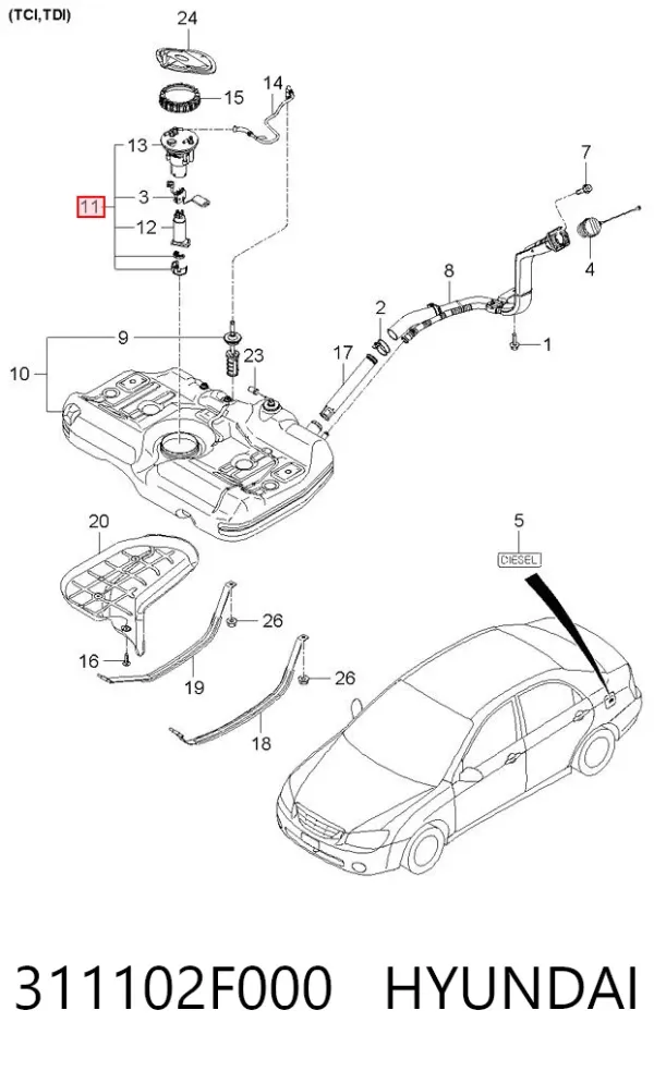 Moduł pompy paliwowej z czujnikiem poziomu paliwa 311102F000 Hyundai/Kia