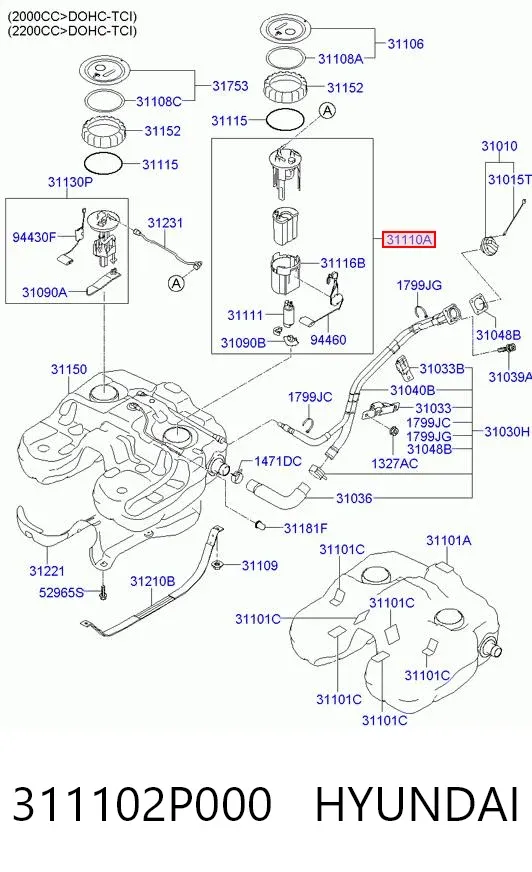 Moduł pompy paliwowej z czujnikiem poziomu paliwa 311102P000 Hyundai/Kia