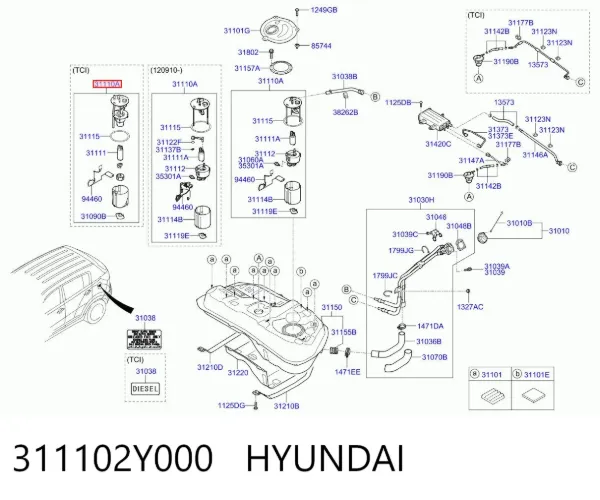 Moduł pompy paliwowej z czujnikiem poziomu paliwa 311102Y000 Hyundai/Kia