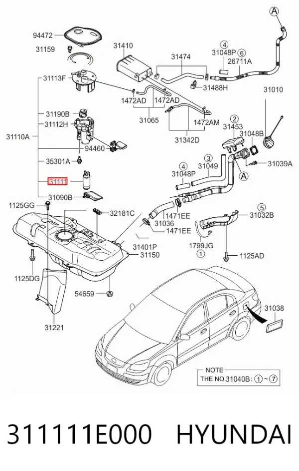 Pompa paliwa elektryczna zanurzeniowa 311111E000 Hyundai/Kia