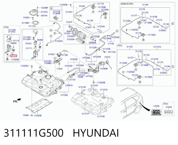 Moduł pompy paliwowej z czujnikiem poziomu paliwa 311111G500 Hyundai/Kia