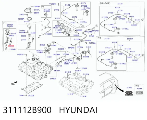 Moduł pompy paliwowej z czujnikiem poziomu paliwa 311112B900 Hyundai/Kia