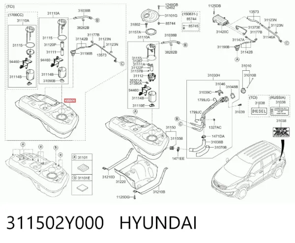 Zbiornik paliwa 311502Y000 Hyundai/Kia