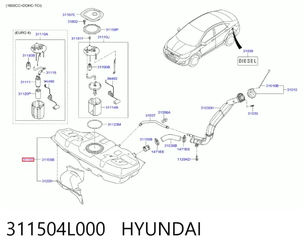 Zbiornik paliwa 311504L000 Hyundai/Kia