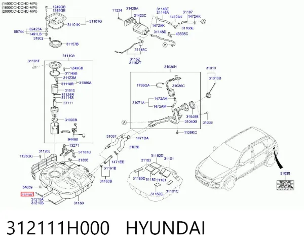 Uchwyt zbiornika paliwa 312111H000 Hyundai/Kia