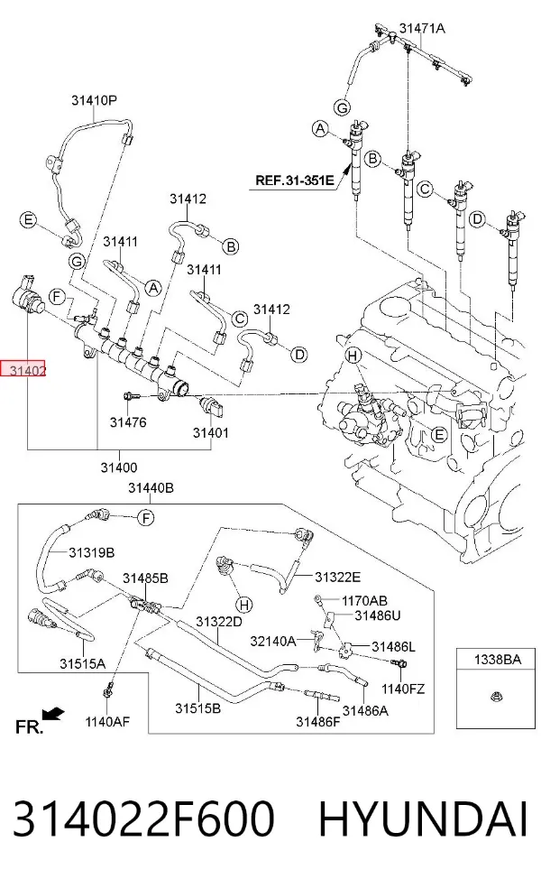 Regulator ciśnienia paliwa w listwie paliwowej 314022F600 Hyundai/Kia