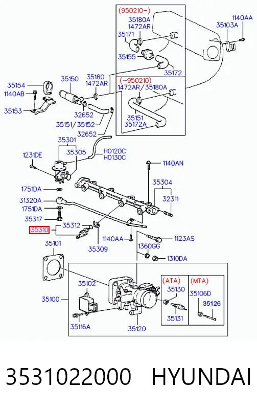 Wtryskiwacz paliwa 3531022000 Hyundai/Kia