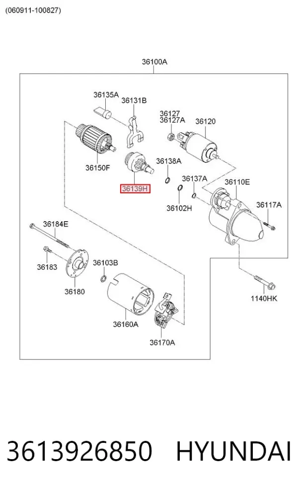 Bendiks rozrusznika 3613926850 Hyundai/Kia