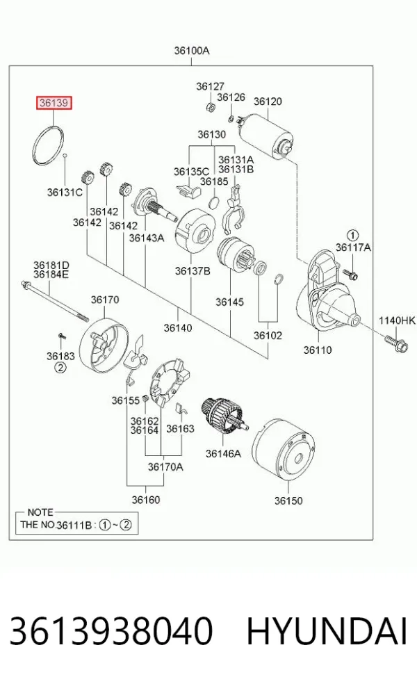 Zestaw naprawczy rozrusznika 3613938040 Hyundai/Kia