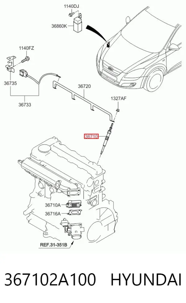 Świeca żarowa 367102A100 Hyundai/Kia
