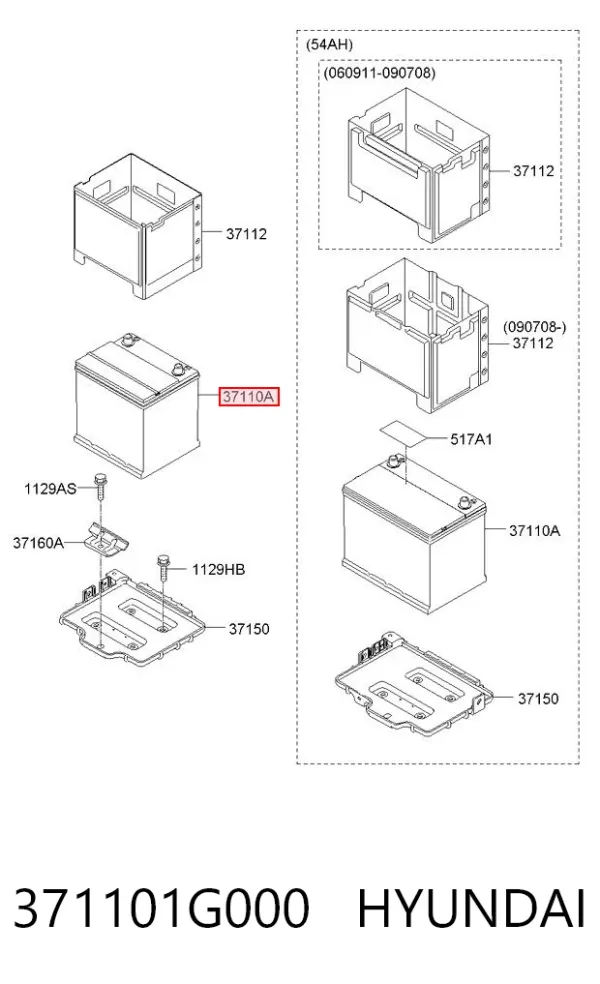 Bateria (akumulator) 371101G000 Hyundai/Kia