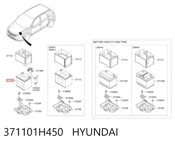 Bateria (akumulator) 371101H450 Hyundai/Kia