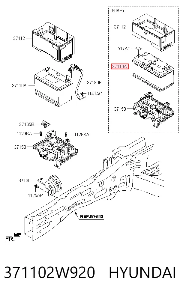 Bateria (akumulator) 371102W920 Hyundai/Kia