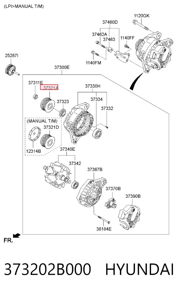 Koło pasowe alternatora 373202B000 Hyundai/Kia