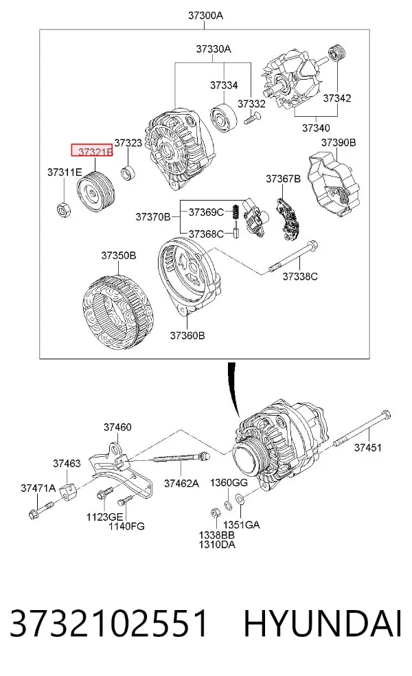 Koło pasowe alternatora 3732102551 Hyundai/Kia