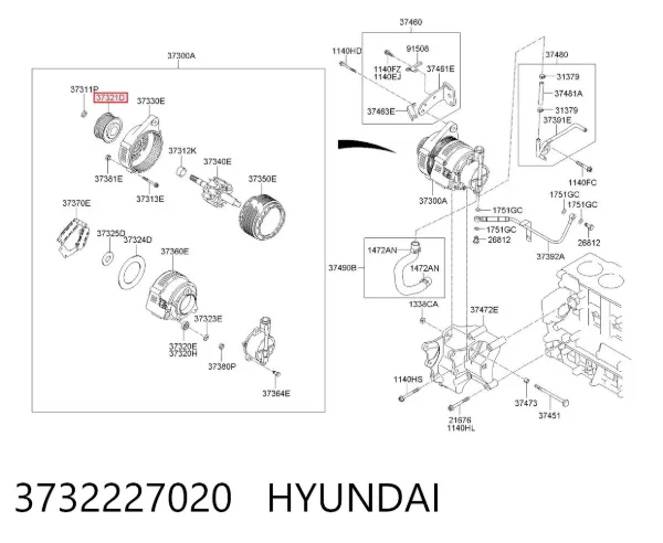 Koło pasowe alternatora 3732227020 Hyundai/Kia