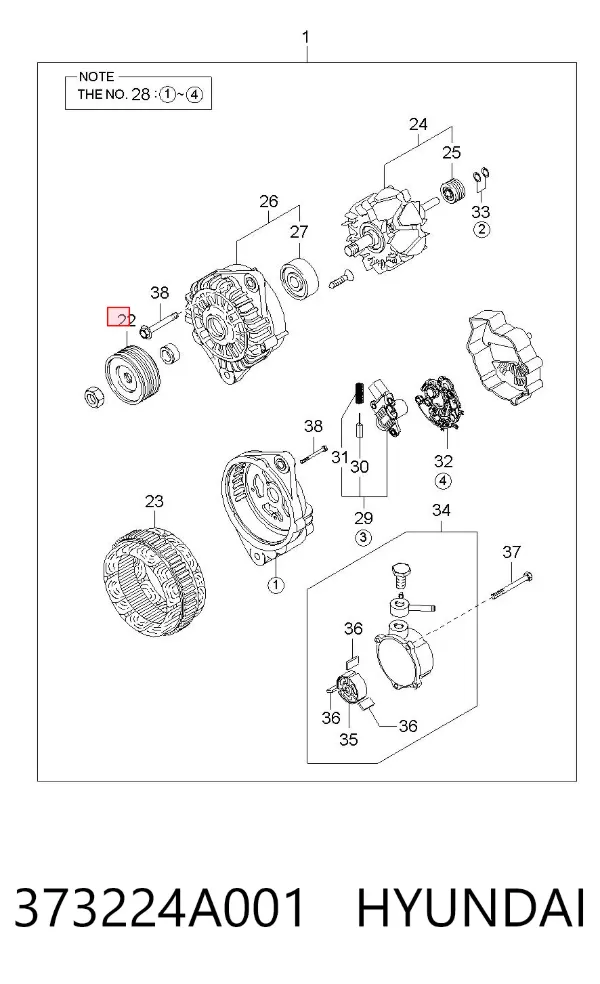 Koło pasowe alternatora 373224A001 Hyundai/Kia