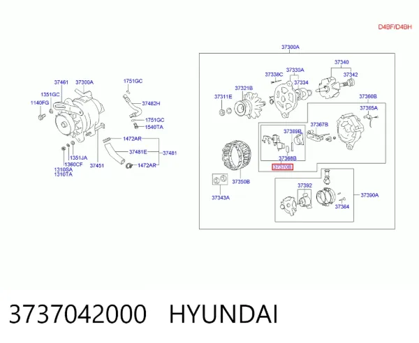 Regulator alternatora (przekaźnik ładowania) 3737042000 Hyundai/Kia
