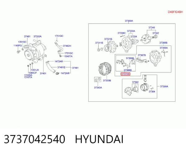 Regulator alternatora (przekaźnik ładowania) 3737042540 Hyundai/Kia