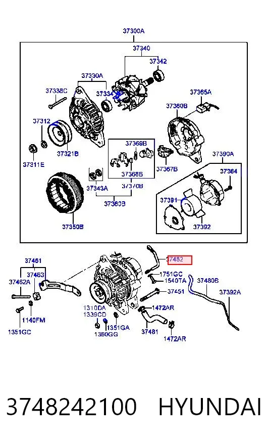 Przewód (króciec) chłodzenia alternatora, dopływ 3748242100 Hyundai/Kia