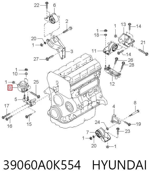 Poduszka (podpora) silnika prawa 39060A0K554 Hyundai/Kia